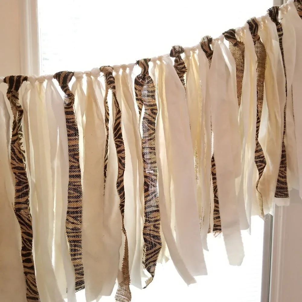 Linen Fabric Banner Wall Hanging | Zebra Burlap | 5'